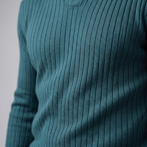 Herren Polo-Pullover mit offenem Kragen und Rippstruktur
