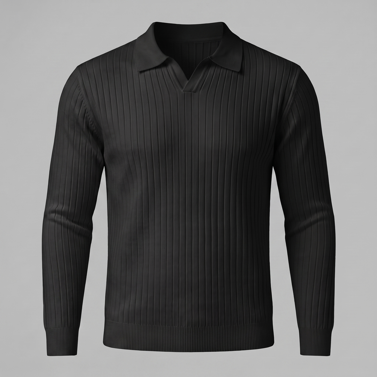 Herren Polo-Pullover mit offenem Kragen und Rippstruktur