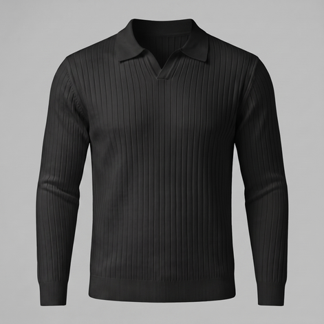Herren Polo-Pullover mit offenem Kragen und Rippstruktur