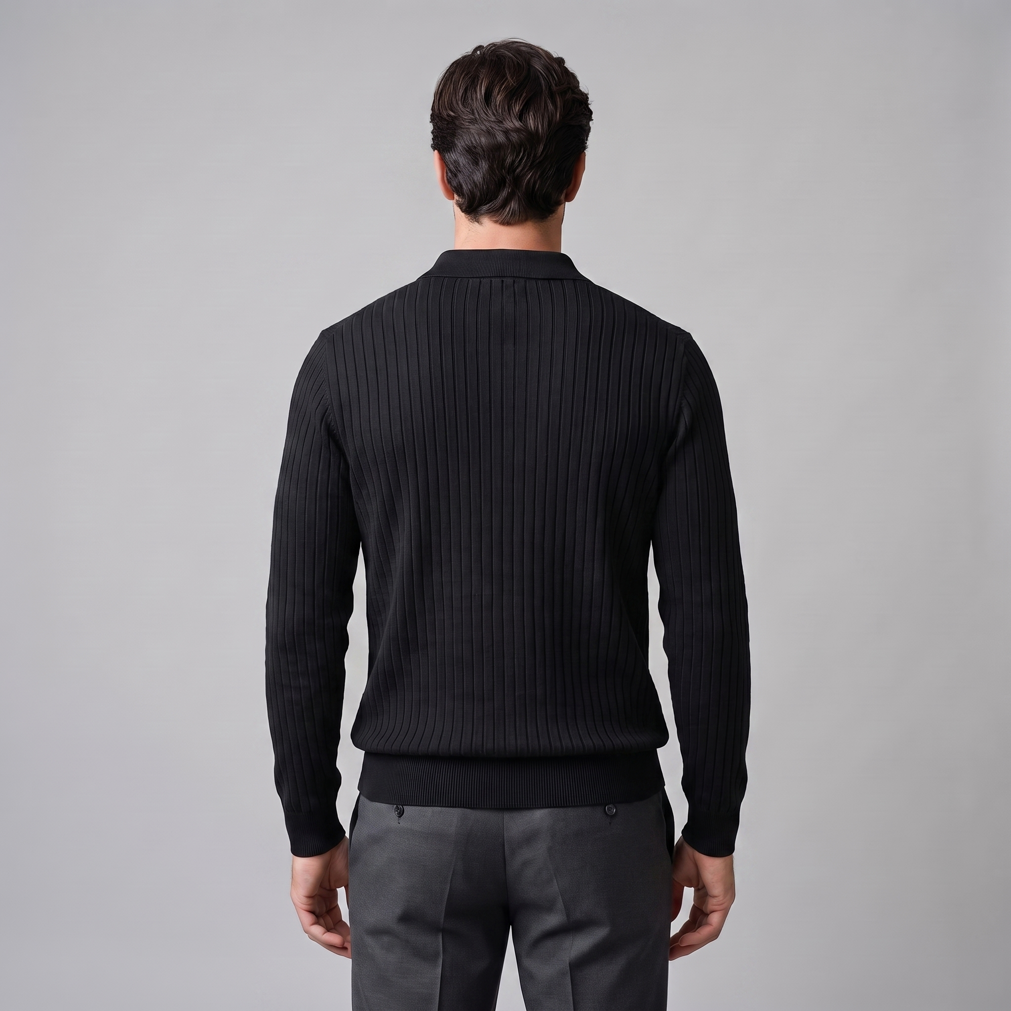Herren Polo-Pullover mit offenem Kragen und Rippstruktur