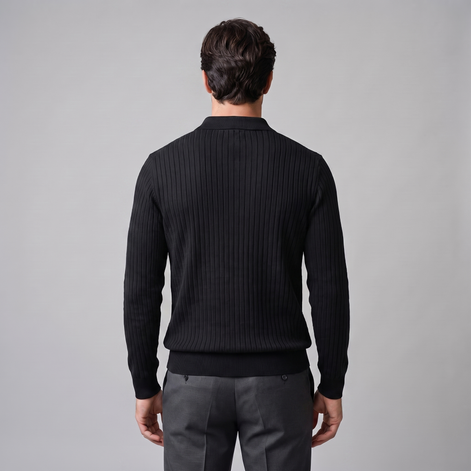 Herren Polo-Pullover mit offenem Kragen und Rippstruktur
