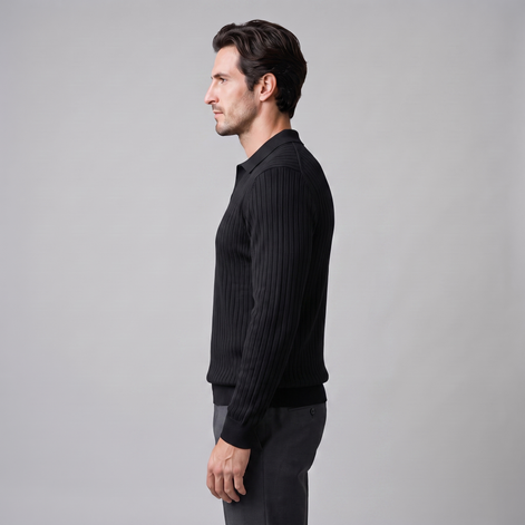 Herren Polo-Pullover mit offenem Kragen und Rippstruktur