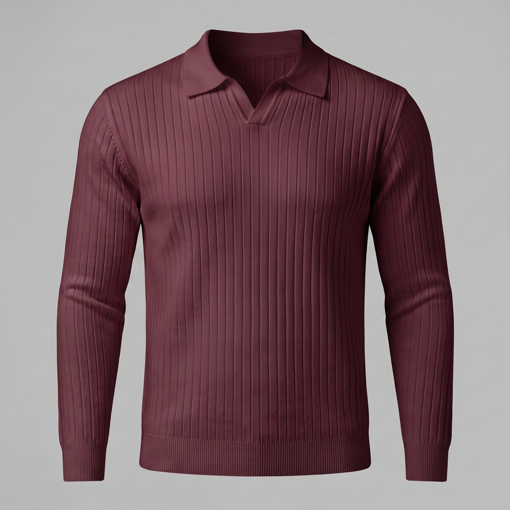 Herren Polo-Pullover mit offenem Kragen und Rippstruktur