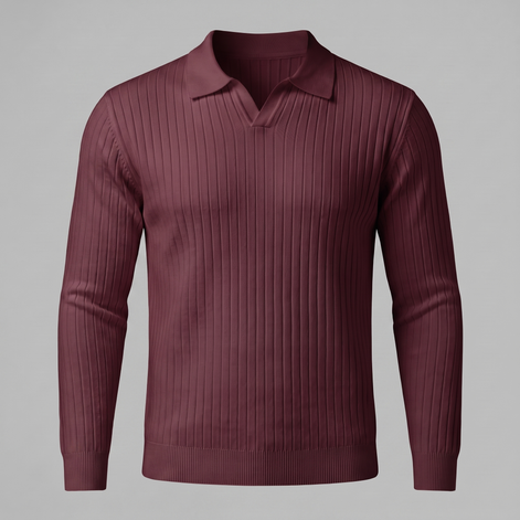 Herren Polo-Pullover mit offenem Kragen und Rippstruktur