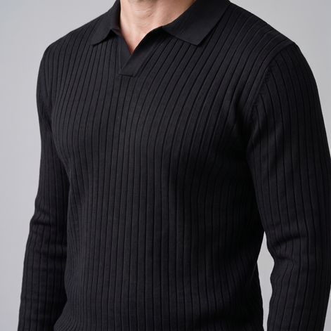 Herren Polo-Pullover mit offenem Kragen und Rippstruktur