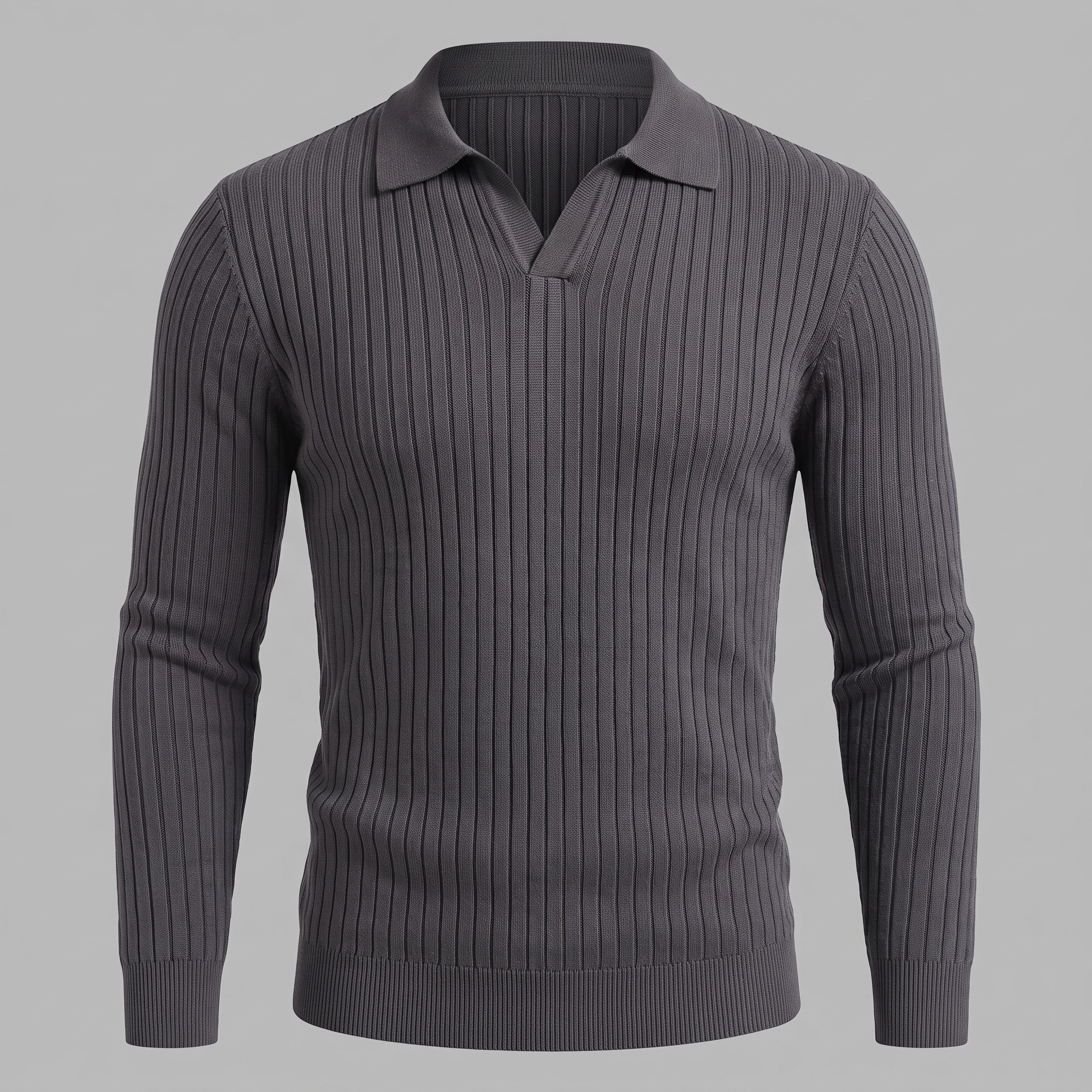Herren Polo-Pullover mit offenem Kragen und Rippstruktur