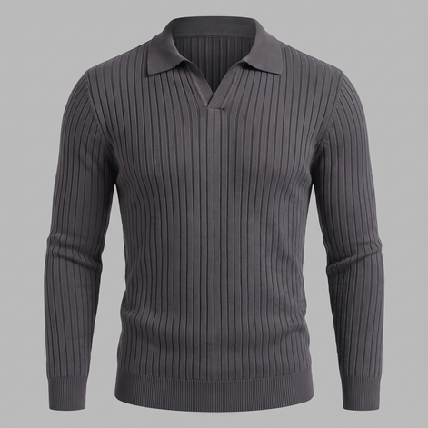 Herren Polo-Pullover mit offenem Kragen und Rippstruktur
