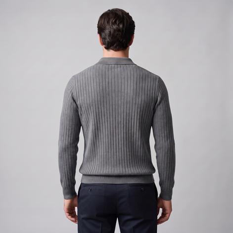 Herren Polo-Pullover mit offenem Kragen und Rippstruktur