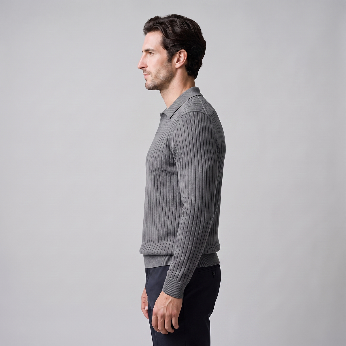 Herren Polo-Pullover mit offenem Kragen und Rippstruktur