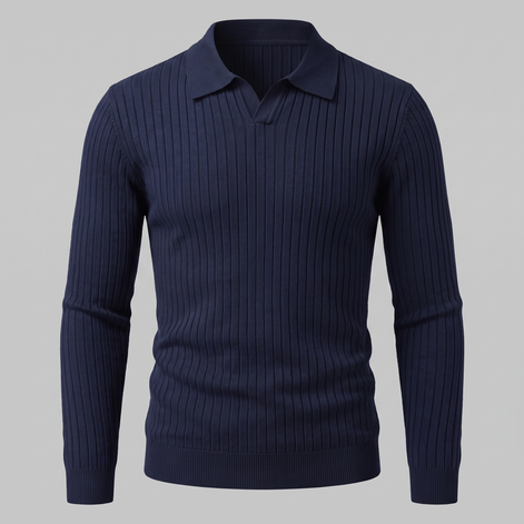 Herren Polo-Pullover mit offenem Kragen und Rippstruktur