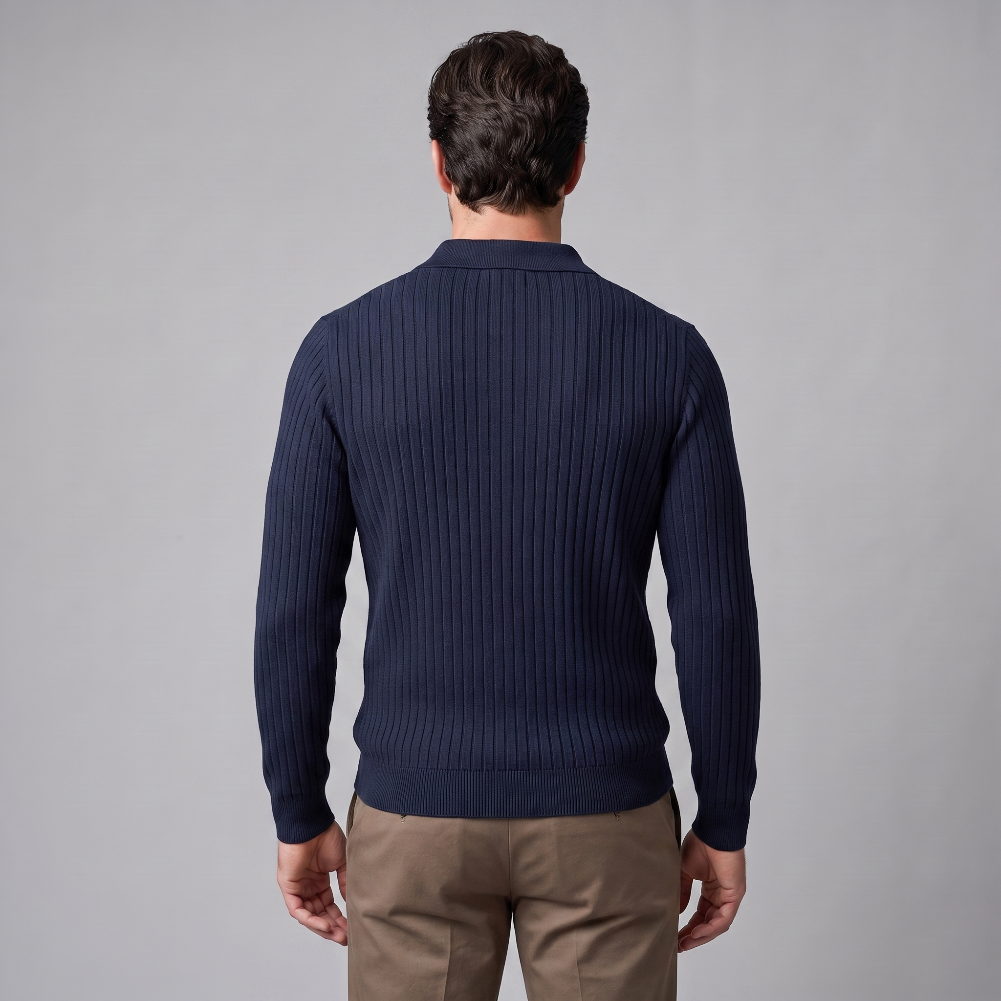 Herren Polo-Pullover mit offenem Kragen und Rippstruktur