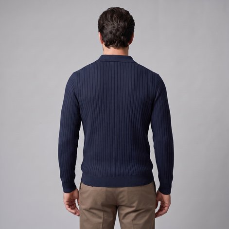 Herren Polo-Pullover mit offenem Kragen und Rippstruktur