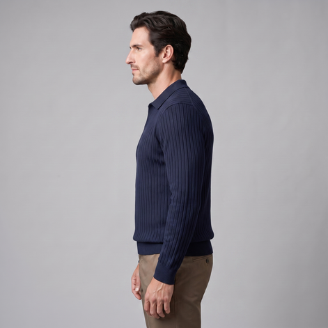 Herren Polo-Pullover mit offenem Kragen und Rippstruktur