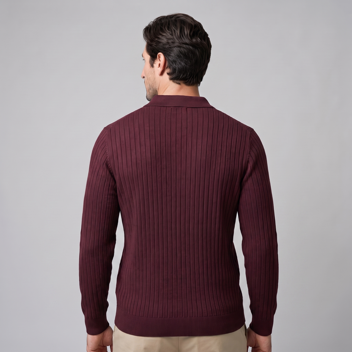 Herren Polo-Pullover mit offenem Kragen und Rippstruktur