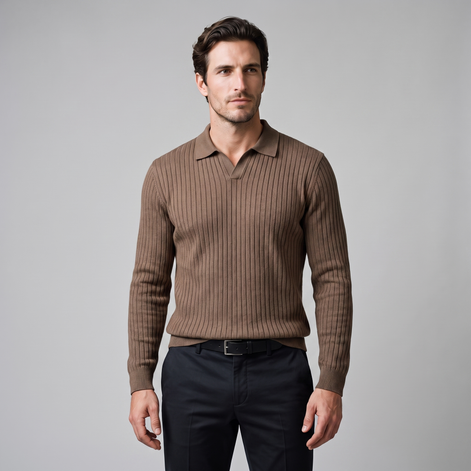 Herren Polo-Pullover mit offenem Kragen und Rippstruktur