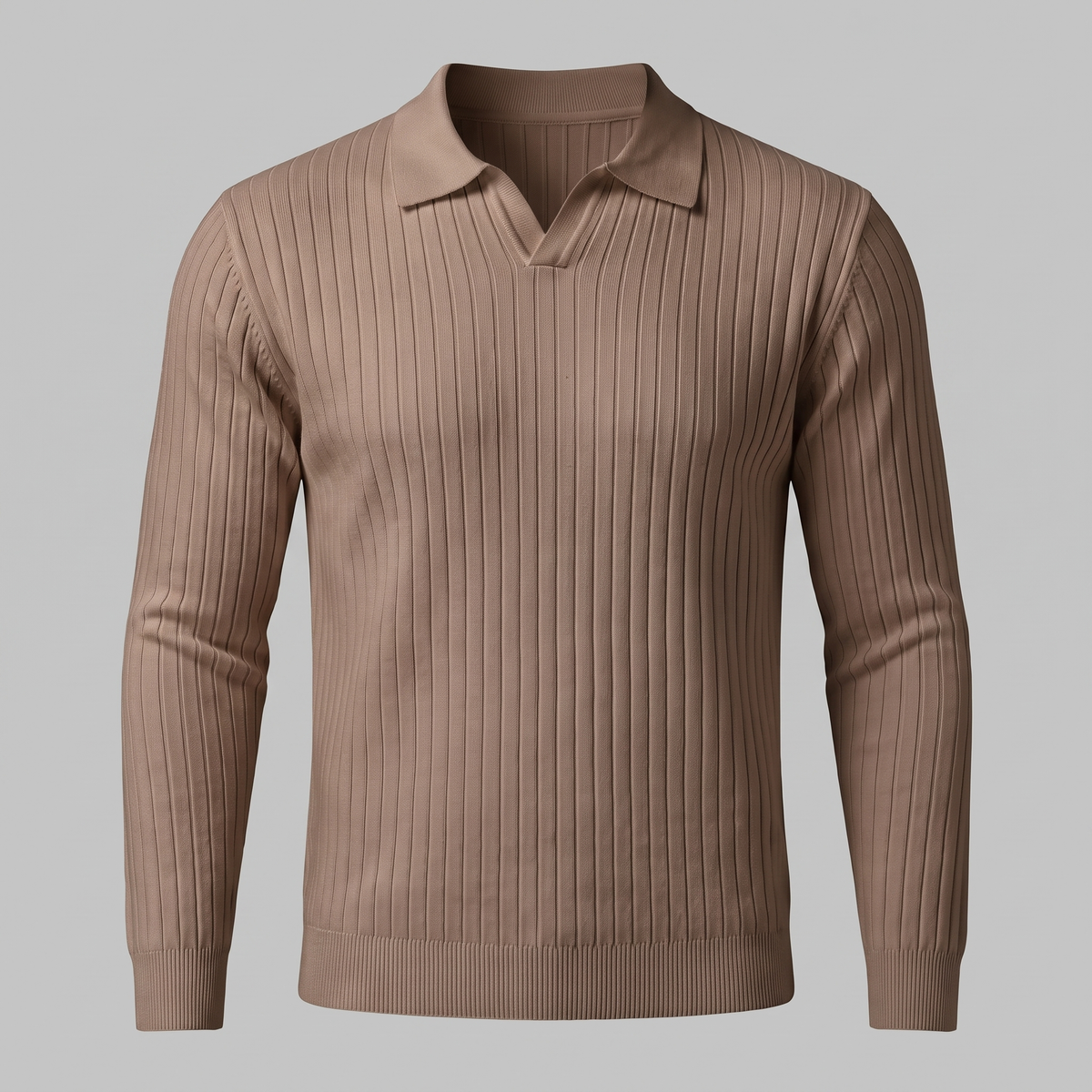 Herren Polo-Pullover mit offenem Kragen und Rippstruktur