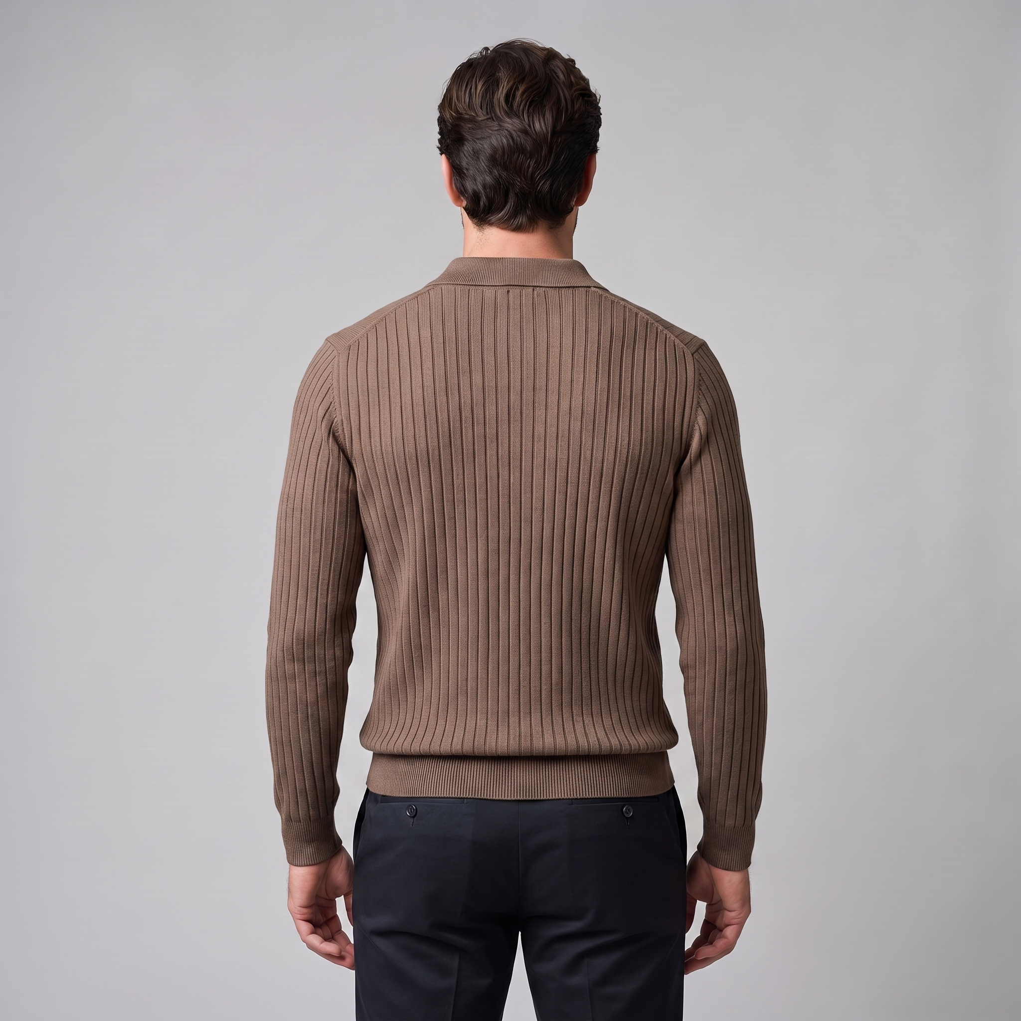 Herren Polo-Pullover mit offenem Kragen und Rippstruktur