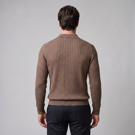 Herren Polo-Pullover mit offenem Kragen und Rippstruktur