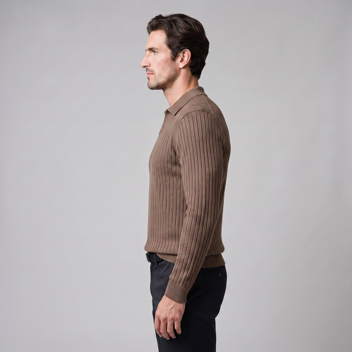 Herren Polo-Pullover mit offenem Kragen und Rippstruktur
