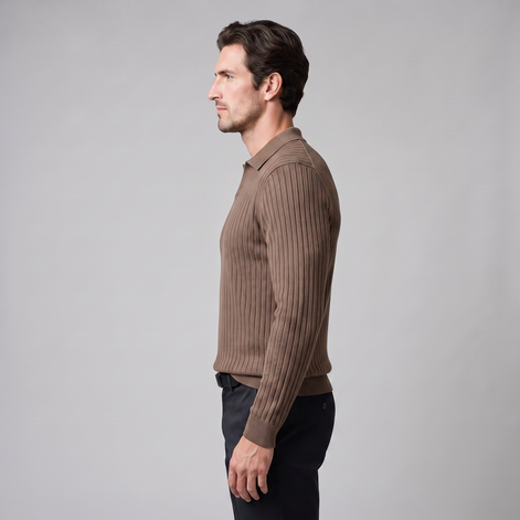 Herren Polo-Pullover mit offenem Kragen und Rippstruktur