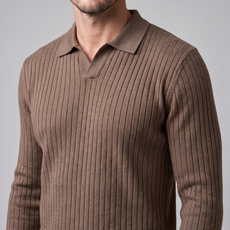 Herren Polo-Pullover mit offenem Kragen und Rippstruktur