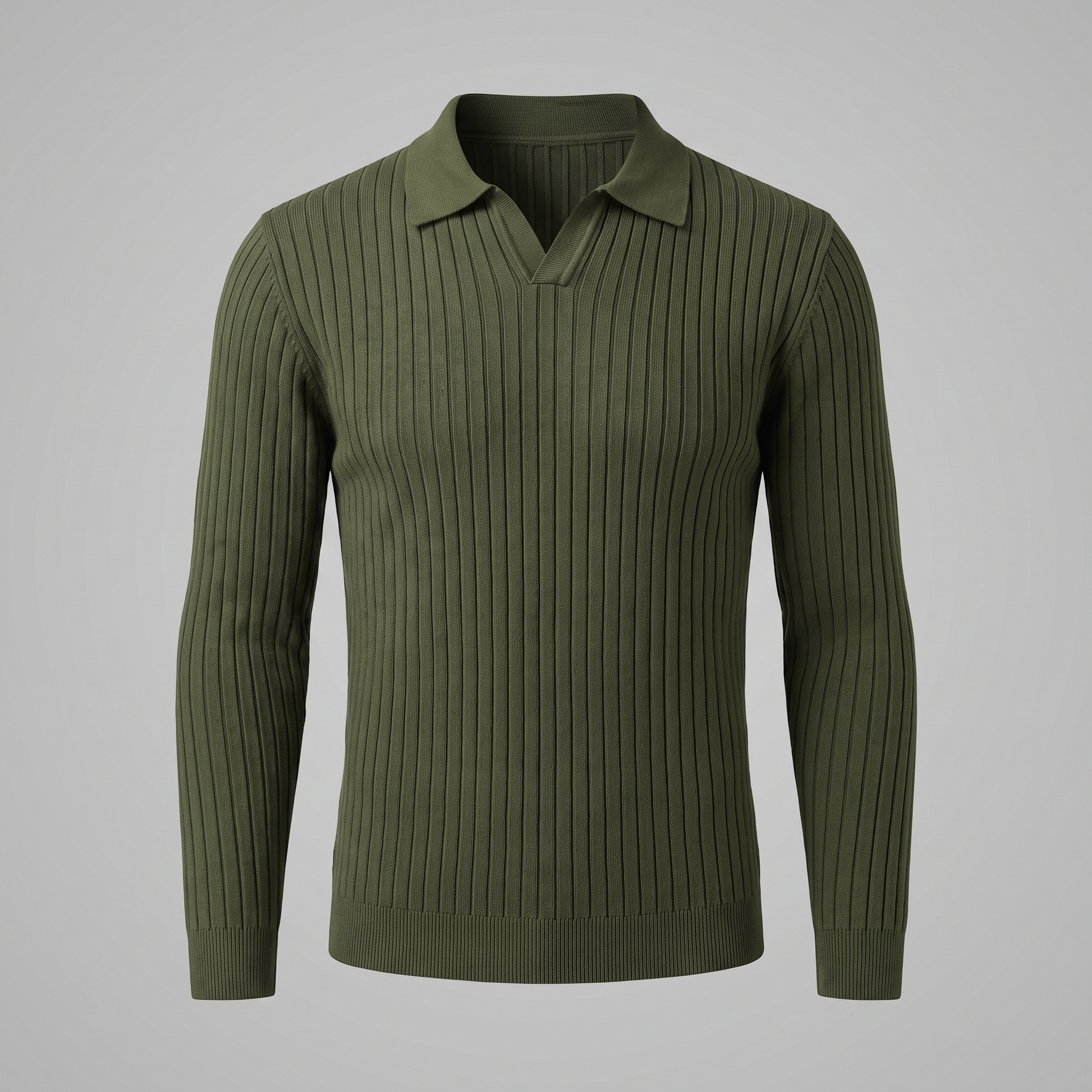 Herren Polo-Pullover mit offenem Kragen und Rippstruktur