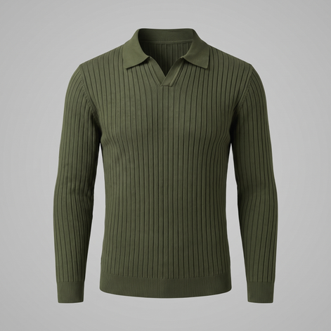 Herren Polo-Pullover mit offenem Kragen und Rippstruktur