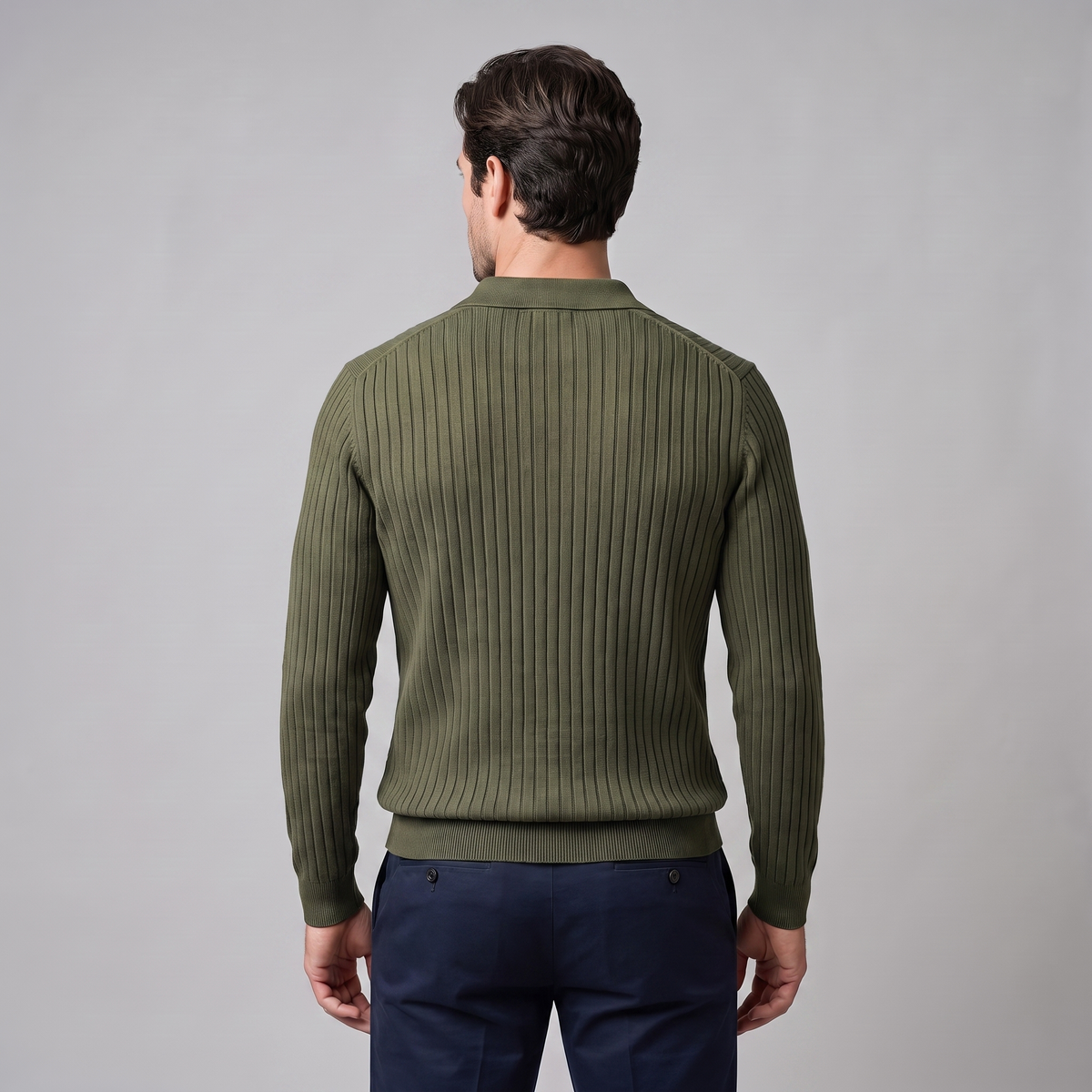 Herren Polo-Pullover mit offenem Kragen und Rippstruktur