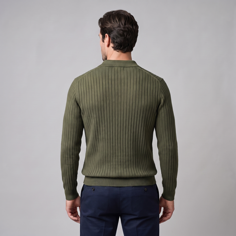 Herren Polo-Pullover mit offenem Kragen und Rippstruktur