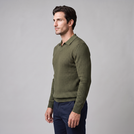 Herren Polo-Pullover mit offenem Kragen und Rippstruktur