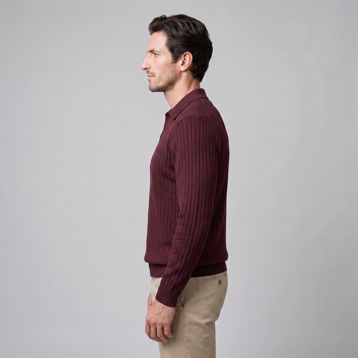 Herren Polo-Pullover mit offenem Kragen und Rippstruktur