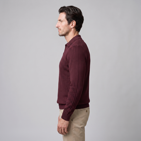 Herren Polo-Pullover mit offenem Kragen und Rippstruktur