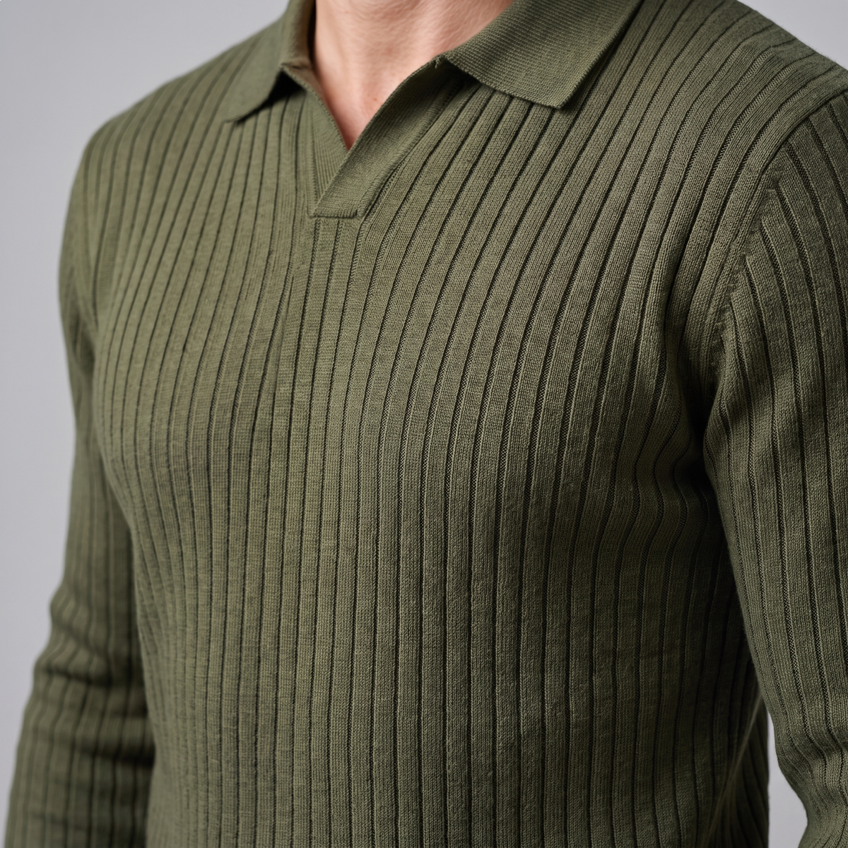 Herren Polo-Pullover mit offenem Kragen und Rippstruktur