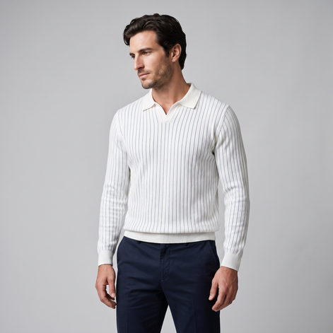 Herren Polo-Pullover mit offenem Kragen und Rippstruktur