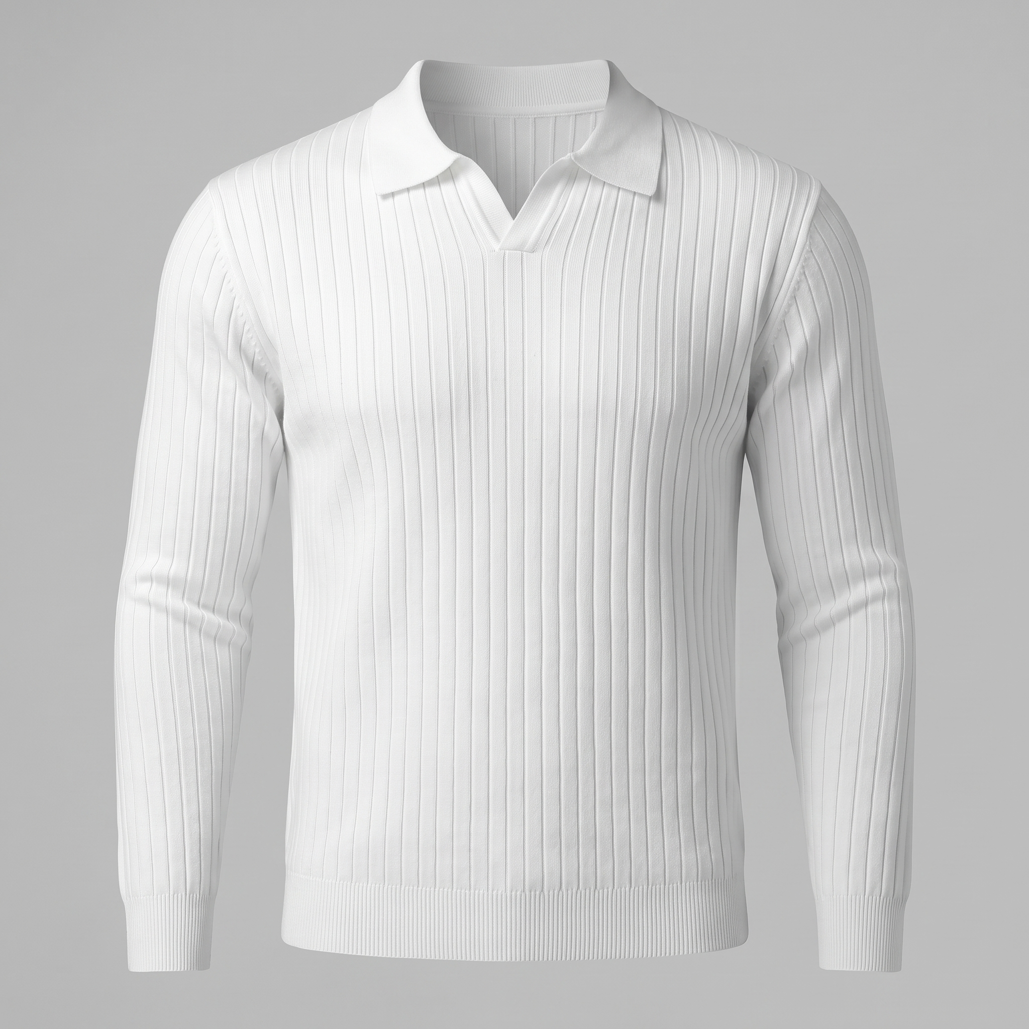 Herren Polo-Pullover mit offenem Kragen und Rippstruktur