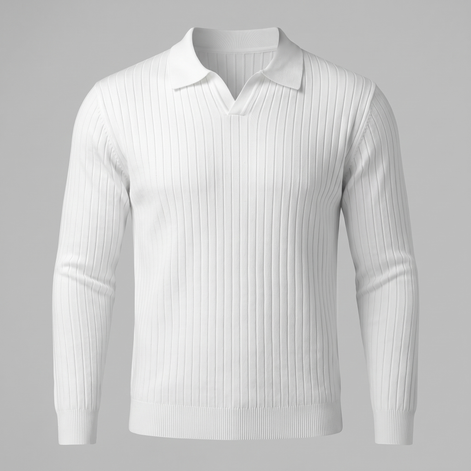 Herren Polo-Pullover mit offenem Kragen und Rippstruktur