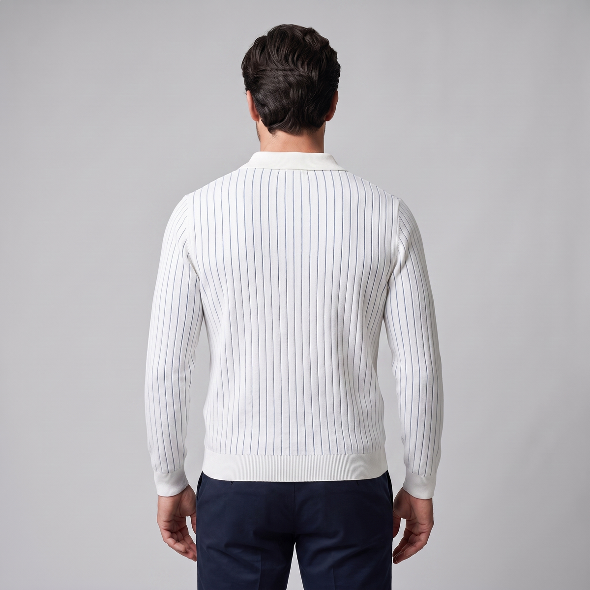 Herren Polo-Pullover mit offenem Kragen und Rippstruktur