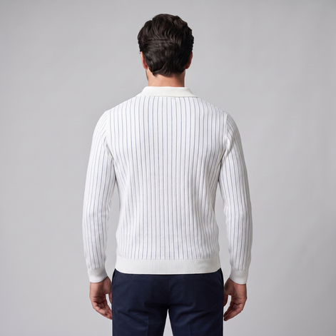 Herren Polo-Pullover mit offenem Kragen und Rippstruktur