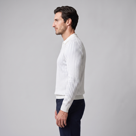 Herren Polo-Pullover mit offenem Kragen und Rippstruktur