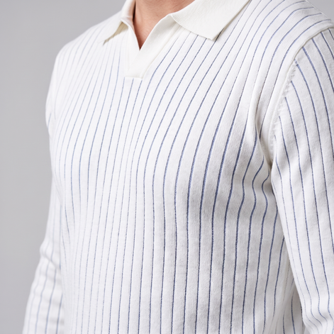 Herren Polo-Pullover mit offenem Kragen und Rippstruktur