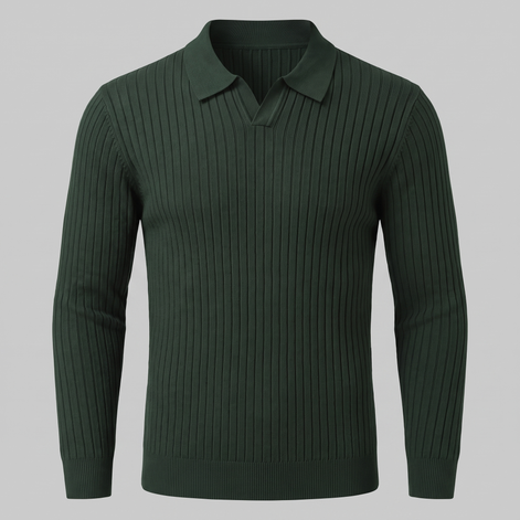 Herren Polo-Pullover mit offenem Kragen und Rippstruktur