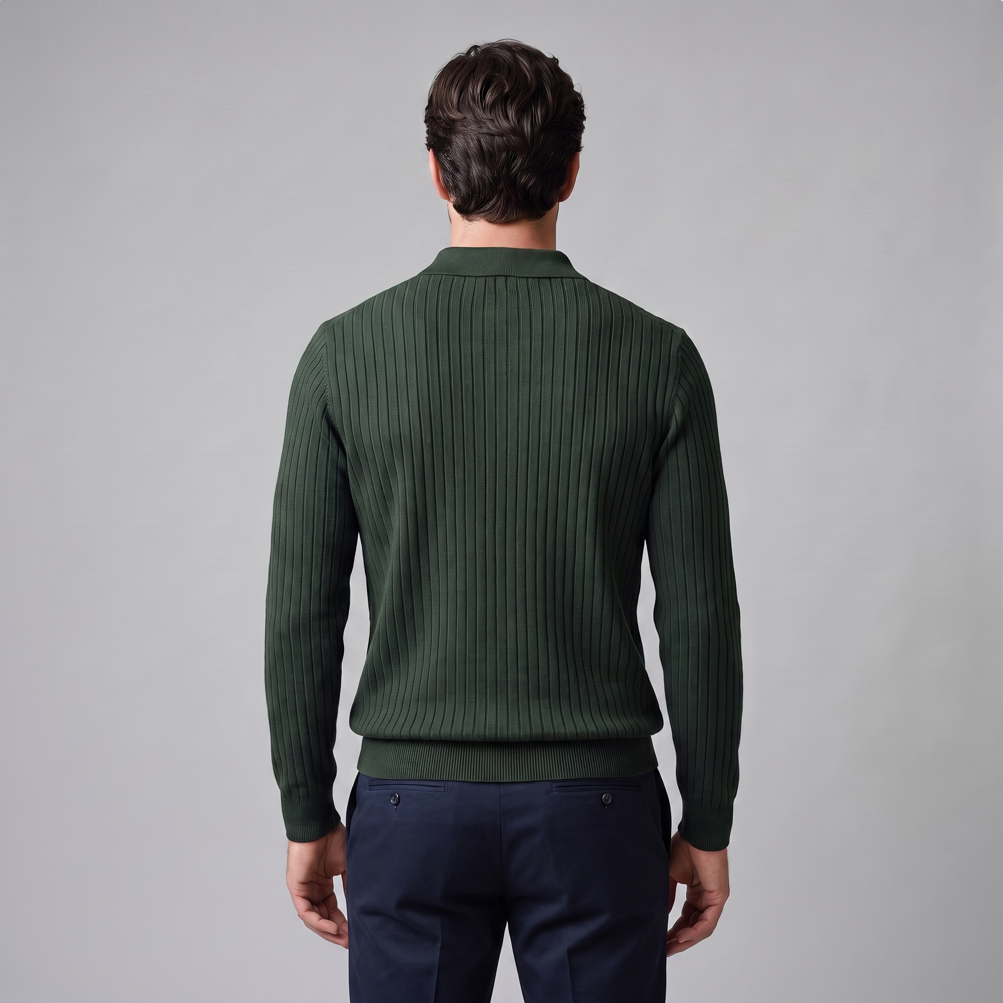 Herren Polo-Pullover mit offenem Kragen und Rippstruktur