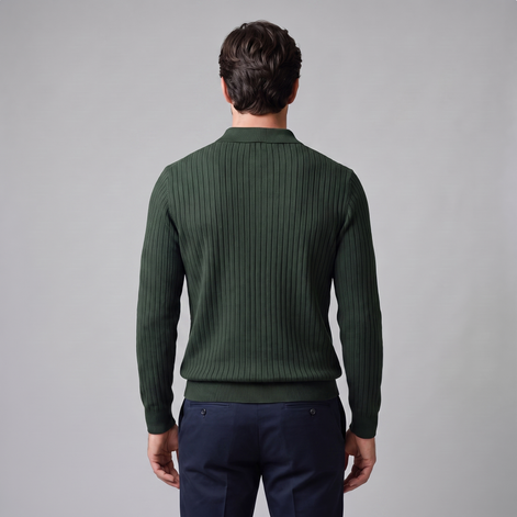 Herren Polo-Pullover mit offenem Kragen und Rippstruktur