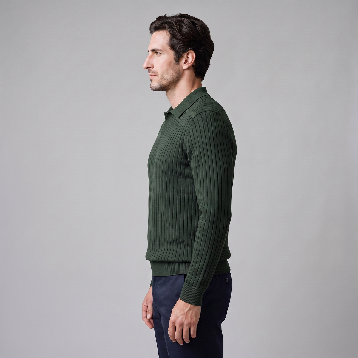 Herren Polo-Pullover mit offenem Kragen und Rippstruktur