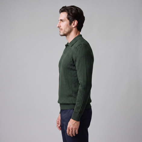 Herren Polo-Pullover mit offenem Kragen und Rippstruktur