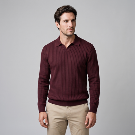 Herren Polo-Pullover mit offenem Kragen und Rippstruktur