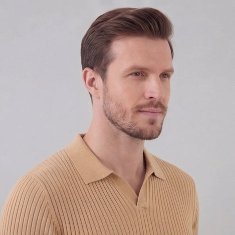 Herren Polohemd Mit Gerippter Strickstruktur Kurzarm
