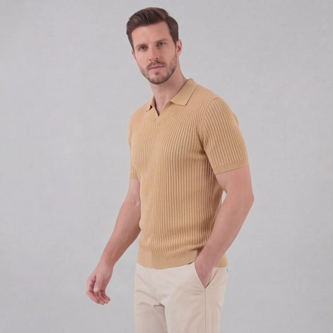 Herren Polohemd Mit Gerippter Strickstruktur Kurzarm