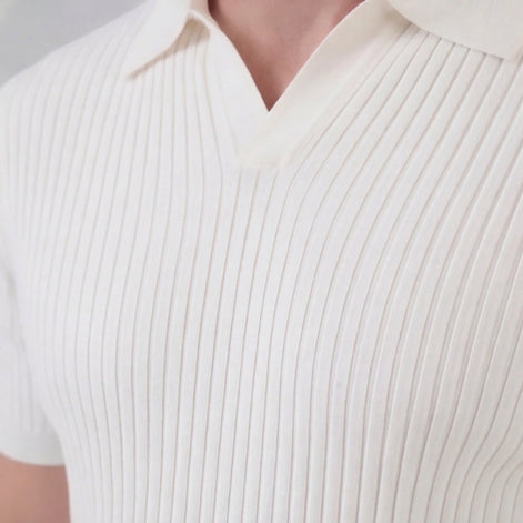 Herren Polohemd Mit Gerippter Strickstruktur Kurzarm