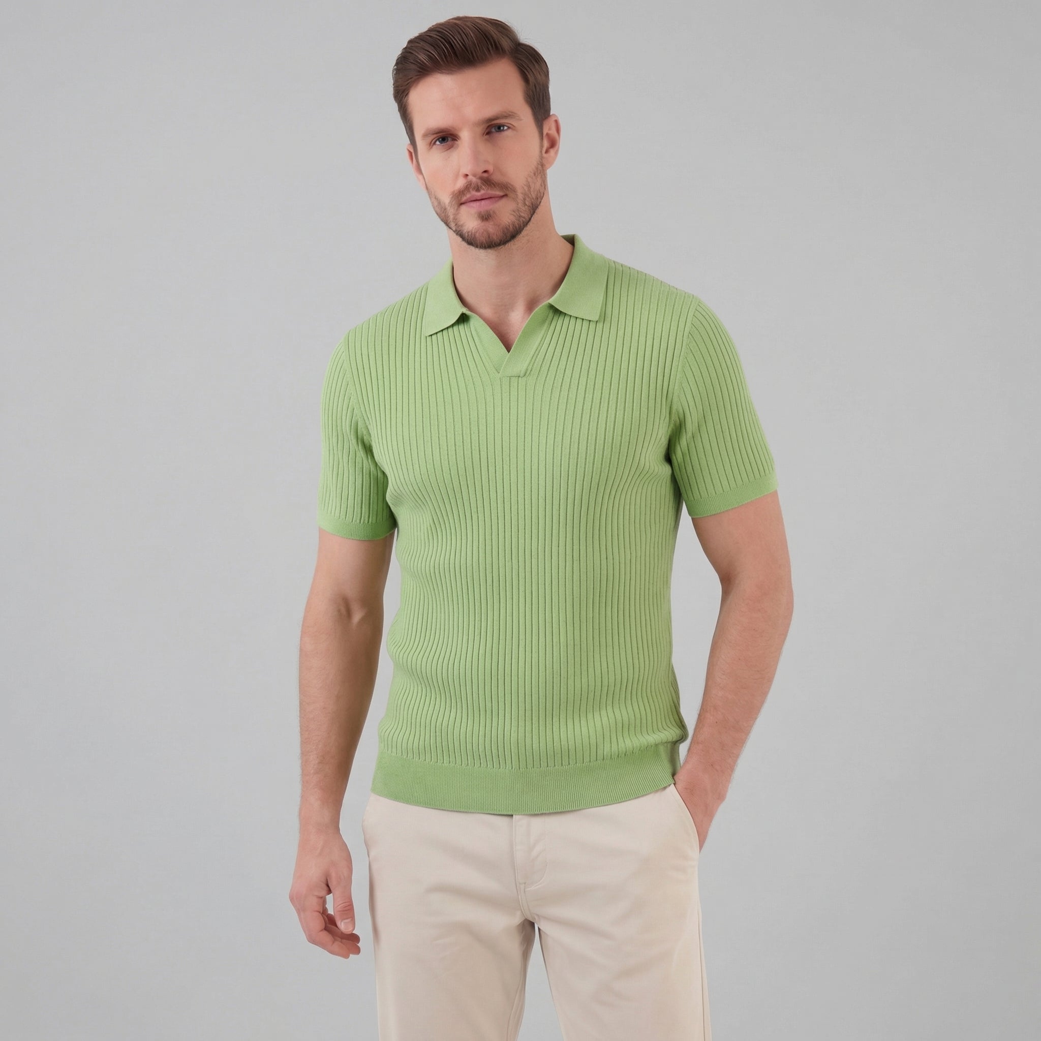Herren Polohemd Mit Gerippter Strickstruktur Kurzarm